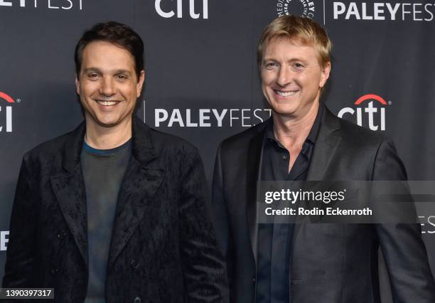 Ralph Macchio and William Zabka attend the 39th annual PaleyFest LA - "Cobra Kai" at Dolby Theatre on April 08, 2022 in Hollywood, California.