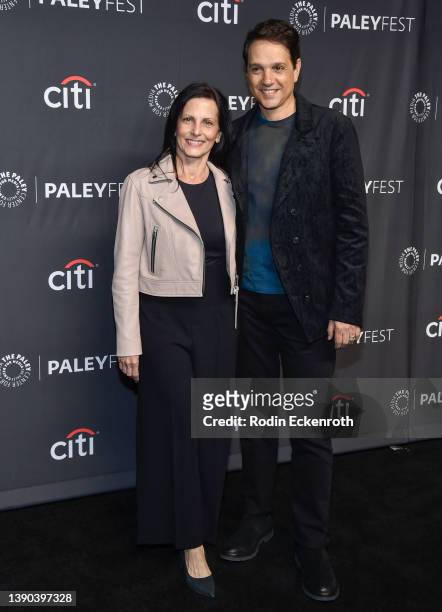 Phyllis Fierro and Ralph Macchio attend the 39th annual PaleyFest LA - "Cobra Kai" at Dolby Theatre on April 08, 2022 in Hollywood, California.