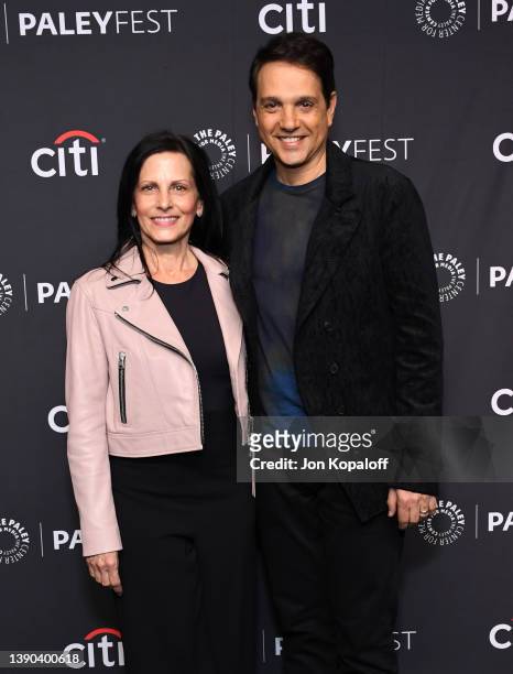 Phyllis Fierro and Ralph Macchio attend the 39th Annual PaleyFest LA - "Cobra Kai" at Dolby Theatre on April 08, 2022 in Hollywood, California.