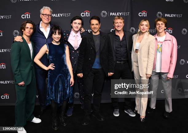 Tanner Buchanan, Thomas Ian Griffith, Mary Mouser, Gianni DeCenzo, Ralph Macchio, William Zabka, Peyton List, and Jacob Bertrand attend the 39th...