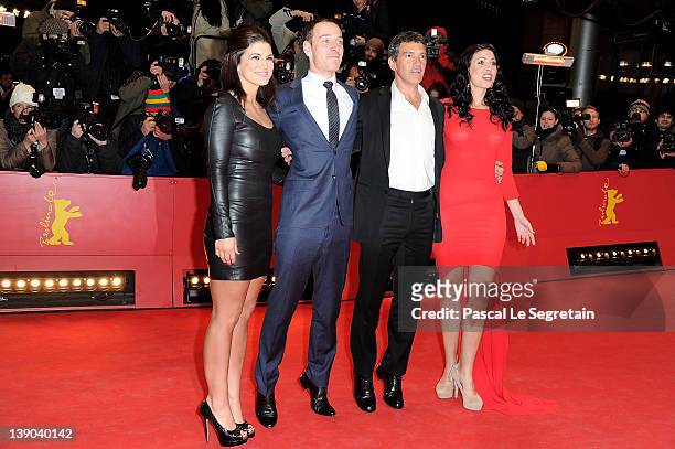 Actors Gina Carano, Michael Fassbender, Antonio Banderas and Natascha Berg attend the "Haywire" Premiere during day seven of the 62nd Berlin...