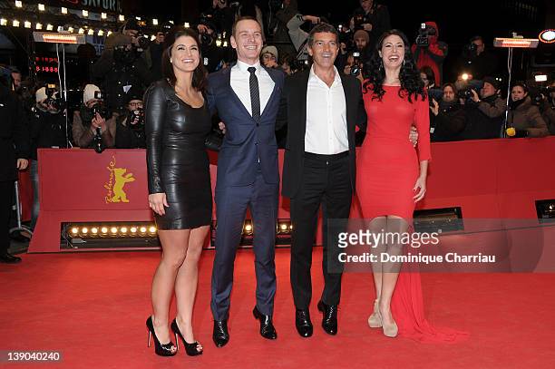 Actors Gina Carano, Michael Fassbender, Antonio Banderas and Natascha Berg attend the "Haywire" Premiere during day seven of the 62nd Berlin...