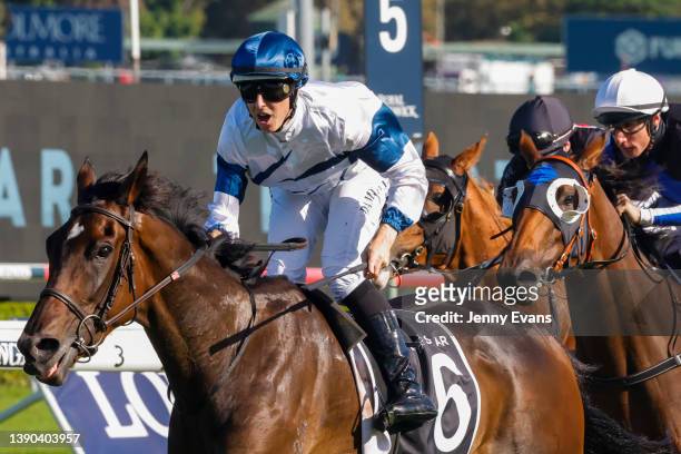 Damian Lane on El Patroness wins race 6 The Star Australian Oaks during The Championships Day 2, Longines Queen Elizabeth Stakes Day, at Royal...