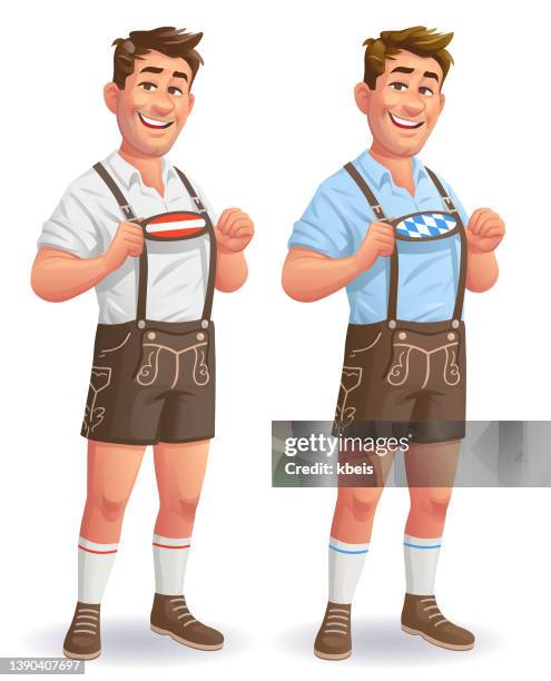 ilustrações de stock, clip art, desenhos animados e ícones de man in traditional austrian and bavarian leather pants - cultura austríaca