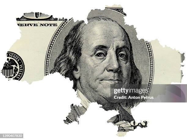 one hundred dollar bill on the background of the map of ukraine - money penalty stock pictures, royalty-free photos & images