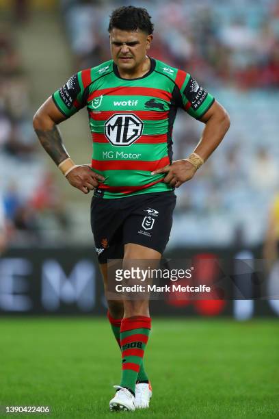 Latrell Mitchell of the Rabbitohs walks off the field injured during the round five NRL match between the South Sydney Rabbitohs and the St George...