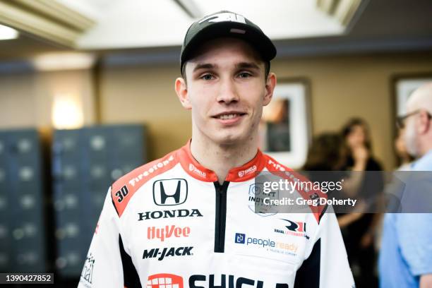 IndyCar Series driver Christian Lundgaard attends the driver introductions at the 2022 Acura Grand Prix Of Long Beach on April 08, 2022 in Long...