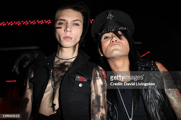 Recording artists Andy Biersack and Ashley Purdy of Black Veil Brides attend the 4th Annual Revolver Golden God Awards nominees announcement at the...
