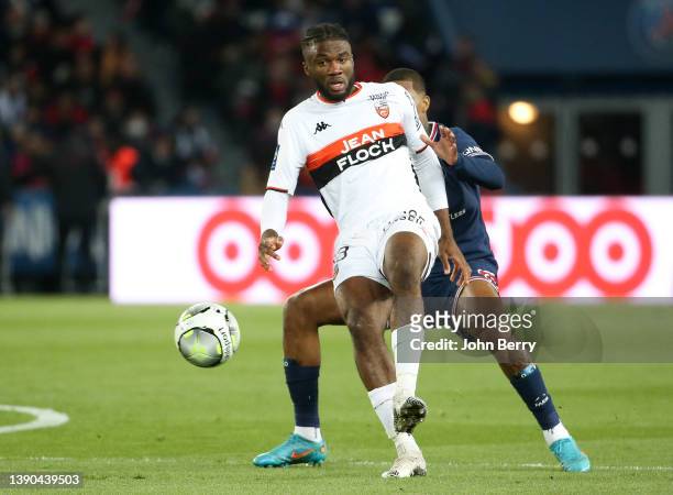 Terem Moffi of Lorient during the Ligue 1 Uber Eats match between Paris Saint Germain and FC Lorient at Parc des Princes stadium on April 3, 2022 in...