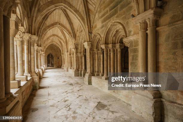 View of the cloister of the Monastery of Santa Maria la Real, on April 7 in Aguilar del Campoo, Palencia, Castilla y Leon, Spain. The Monastery of...