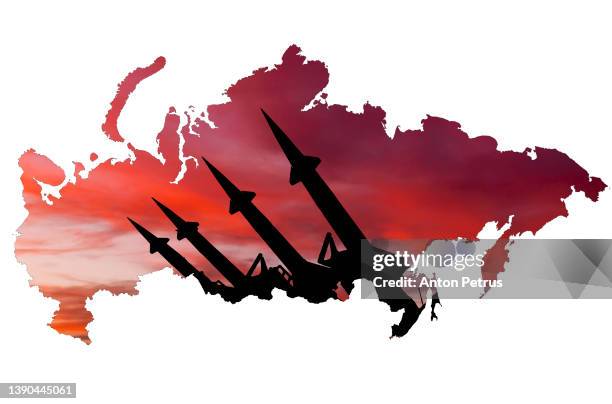 missile system on the background of the map of russia - threats stockfoto's en -beelden