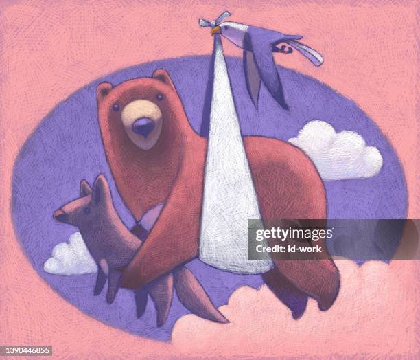 bald eagle carrying bear with wolf - cartoon strip stock illustrations