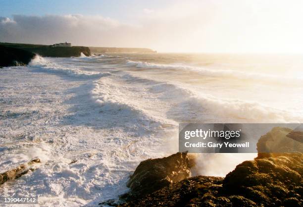 stormy seascape in cornwall - the lizard peninsula england stock pictures, royalty-free photos & images