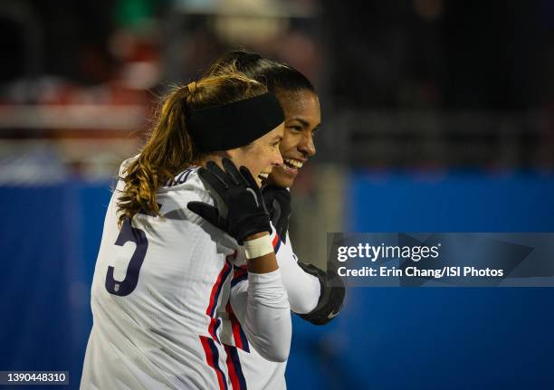 Catarina Macario of the United States celebrates her goal with Kelley O"u2019Hara during a game between Iceland and USWNT at Toyota Stadium on...