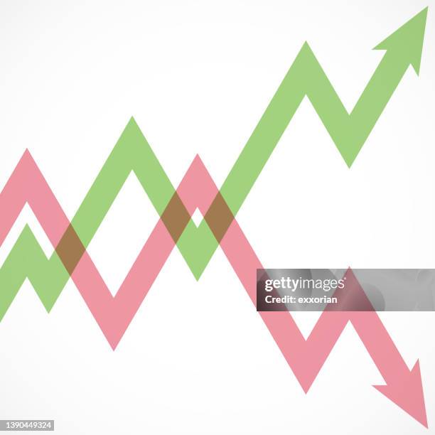 stockillustraties, clipart, cartoons en iconen met arrows to show bullish vs bearish market - rente