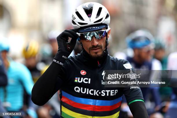 Julian Alaphilippe of France and Team Quick-Step - Alpha Vinyl Green Points Jersey prepares prior to the 61st Itzulia Basque Country 2022 - Stage 6 a...