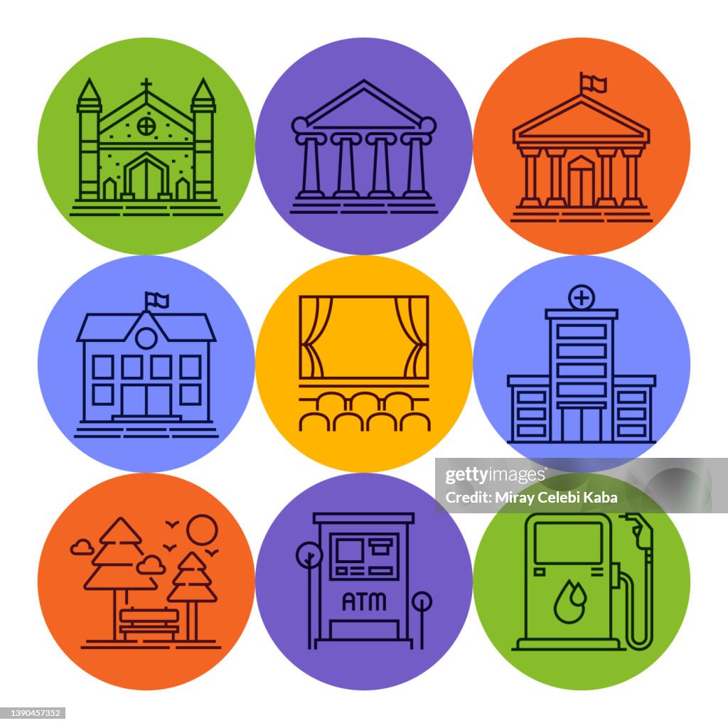City Elements Line Icons Set