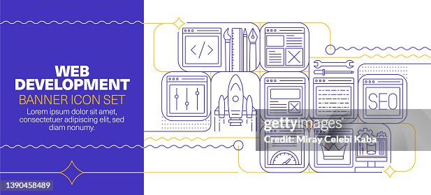 Web Development Line Icon Set and Banner Design Web Development Line Icon Set and Banner Design