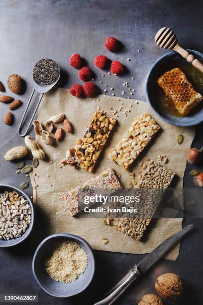 homemade granola bars - almond meal stock pictures, royalty-free photos & images