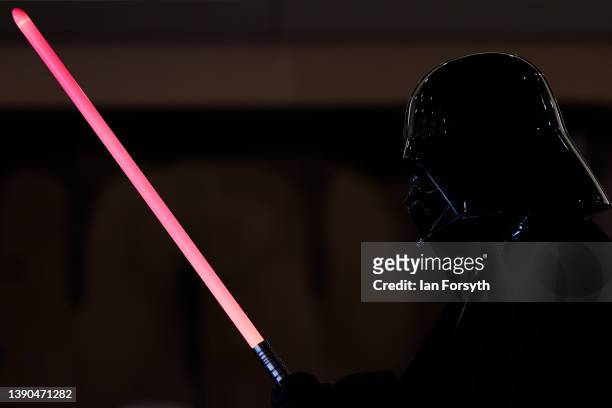 Reenactor dressed as the Star Wars character Darth Vader fights with his light sabre on the first day of the Scarborough Sci-Fi weekend at the...