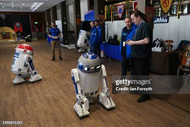 Operators of remote controlled droids based on the movie Star Wars display their droids on the first day of the Scarborough Sci-Fi weekend at the...