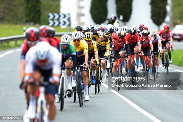 Jonas Vingegaard Rasmussen of Denmark and Team Jumbo - Visma and Pello Bilbao López De Armentia of Spain and Team Bahrain Victorious compete during...