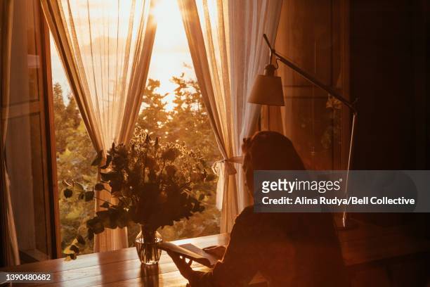 Woman reading in a sunlit room