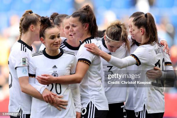 During the FIFA Women's World Cup 2023 Qualifier group H match between Germany and Portugal at Schueco Arena on April 09, 2022 in Bielefeld, Germany.