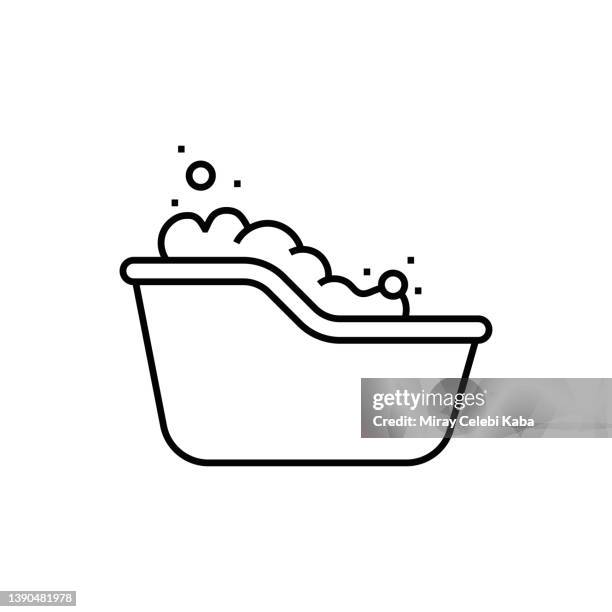 baby bathtub line icon - baby bath stock illustrations