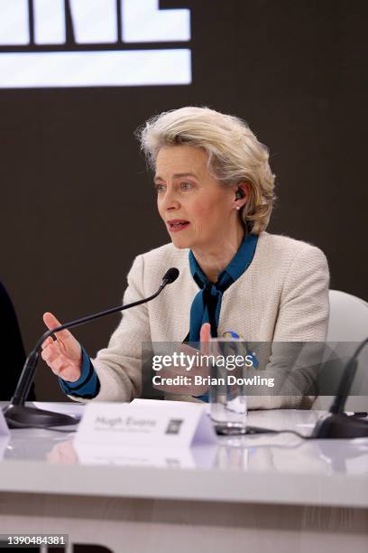 Ursula von der Leyen, President of the European Commission, speaks onstage during Stand Up For Ukraine on April 09, 2022 in Warsaw, Poland.