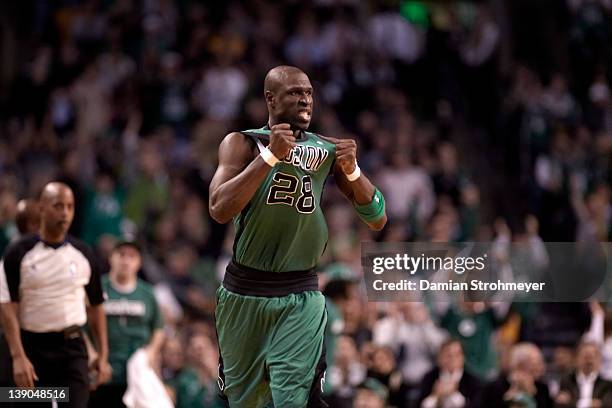 Boston Celtics Mickael Pietrus victorious during game vs Los Angeles Lakers at TD Garden. Boston, MA 2/9/2012 CREDIT: Damian Strohmeyer