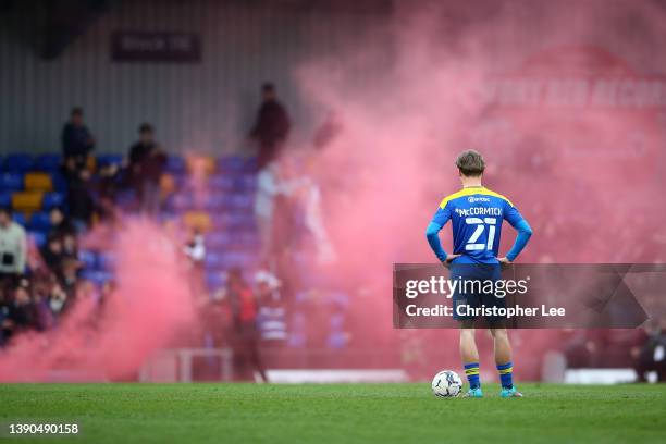 Luke McCormick of AFC Wimbledon looks on dejected after their side concedes an equalising goal during the Sky Bet League One match between AFC...