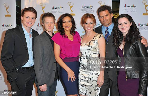 Actors Sean Berdy, Lucas Grabeel, Constance Marie, Katie Leclerc, D.W. Moffett and Vanessa Marano arrive to The Academy of Television Arts & Sciences...