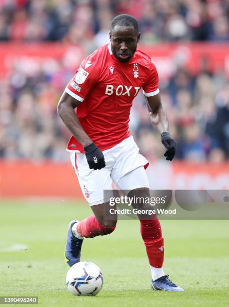 Keinan Davis of Nottingham Forest runs with the ball during the Sky Bet Championship match between Nottingham Forest and Birmingham City at City...