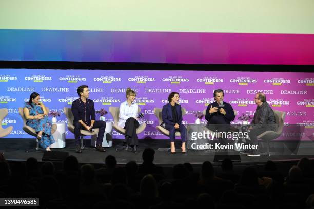 Actors Tamara Podemski, Tom Pelphrey, Imogen Poots, Lili Taylor, EP/Actor Josh Brolin, and moderator Pete Hammond speak onstage during Amazon Prime...
