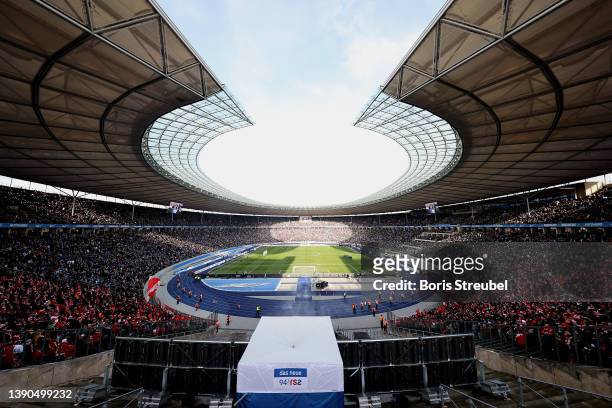 General view of Olympiastadion during the Bundesliga match between Hertha BSC and 1. FC Union Berlin at Olympiastadion on April 09, 2022 in Berlin,...
