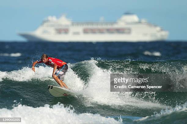 Taj Burrow of Australia competes in the Round of 96 during the 2012 Australian Surfing Open on February 16, 2012 in Manly, Australia.