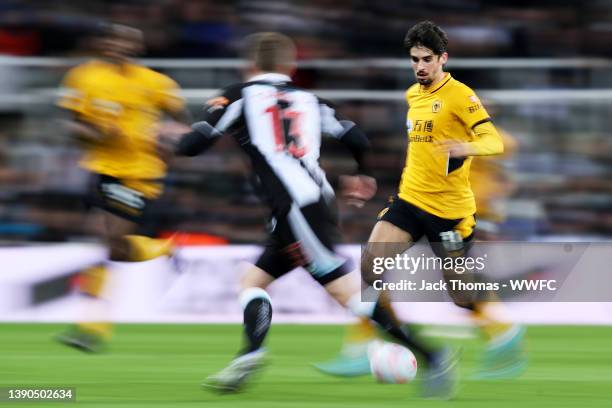 Francisco Trincao of Wolverhampton Wanderers runs with the ball during the Premier League match between Newcastle United and Wolverhampton Wanderers...