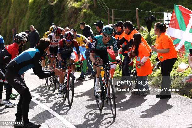 Daniel Felipe Martinez Poveda of Colombia and Team INEOS Grenadiers and Aleksander Vlasov of Russia and Team Bora - Hansgrohe compete while fans...