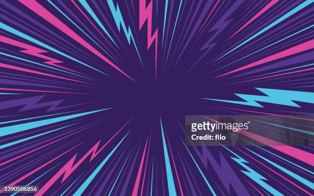 illustrazioni stock, clip art, cartoni animati e icone di tendenza di modello di sfondo delle linee di eccitazione dell'esplosione - purple background