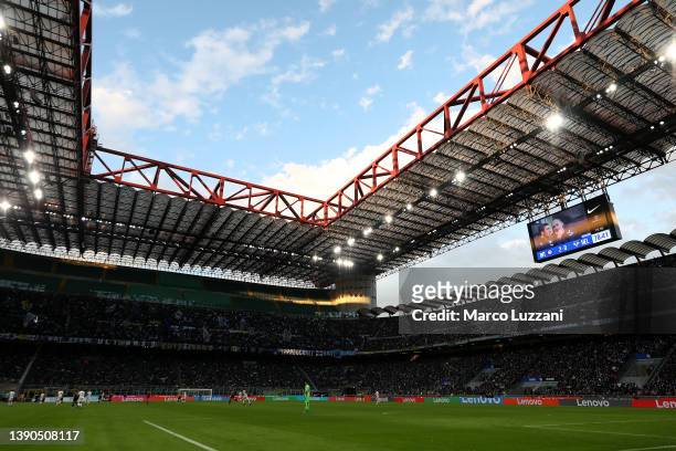 General view inside the stadium during the Serie A match between FC Internazionale and Hellas Verona FC at Stadio Giuseppe Meazza on April 09, 2022...