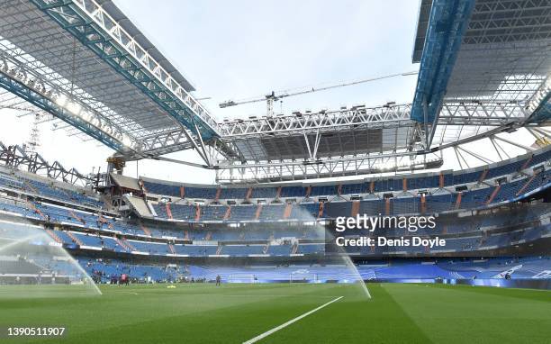 General view inside the stadium prior to the La Liga Santander match between Real Madrid CF and Getafe CF at Estadio Santiago Bernabeu on April 09,...