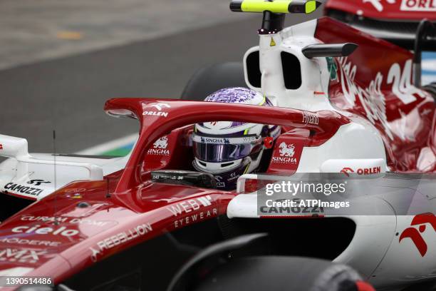 Guanyu Zhou Alfa Romeo Racing F1 Team, C42 , F065 engine during practice ahead of the F1 Grand Prix of Australia at Melbourne Grand Prix Circuit on...