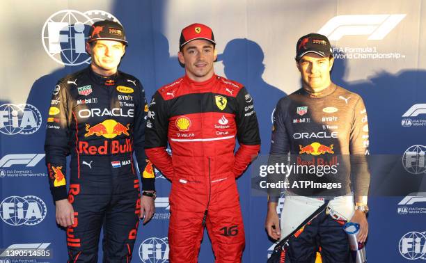 Max Verstappen, Charles Leclerc , Sergio Perez during practice ahead of the F1 Grand Prix of Australia at Melbourne Grand Prix Circuit on April 09,...