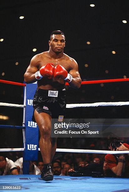 Heavyweight fighter Mike Tyson comes out of his corner during a scheduled twelve round WBC heavyweight title fight against Trevor Berbick at the...