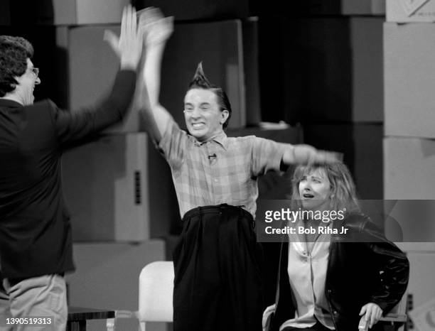 Comedian and actors Martin Short and Pam Dawber during 'Comic Relief' fundraising concert, March 29, 1986 at Universal Amphitheater in Los Angeles,...