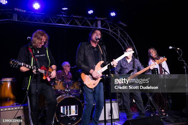 Musicians Marc Bonilla and Rick Cowling , former member of the band Ambrosia performs onstage during a Concert for Ukraine benefiting Save the...