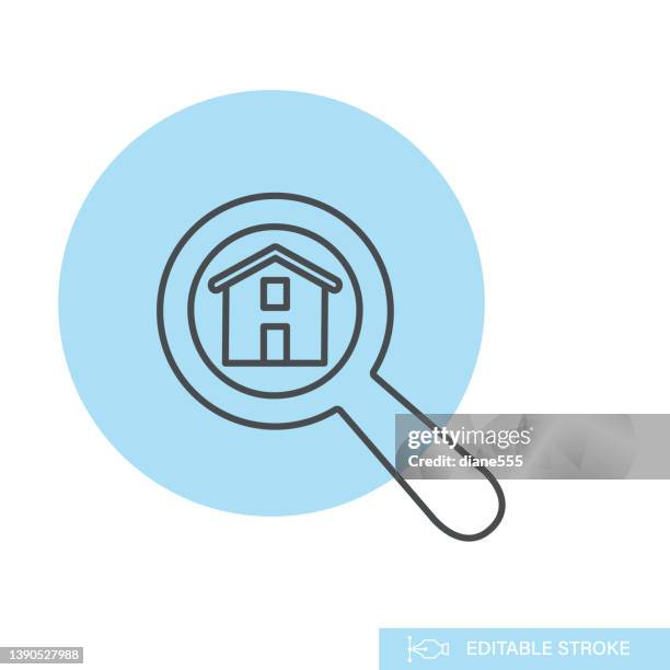 editable stroke real estate icon on a transparent base - search new home stock illustrations