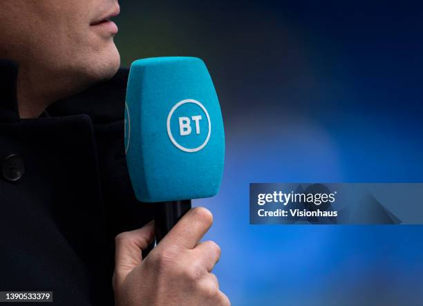 Sport microphone before the Premier League match between Everton and Manchester United at Goodison Park on April 9, 2022 in Liverpool, United Kingdom.