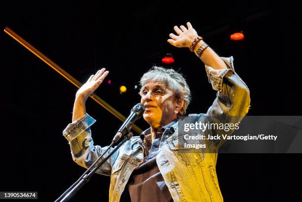 Brazilian composer & musician Caetano Veloso performs onstage at the Nokia Theatre Times Square, New York, New York, November 19, 2007. The...